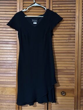 SL Fashions Black Asymmetrical Layered Hem V-Neck Dress